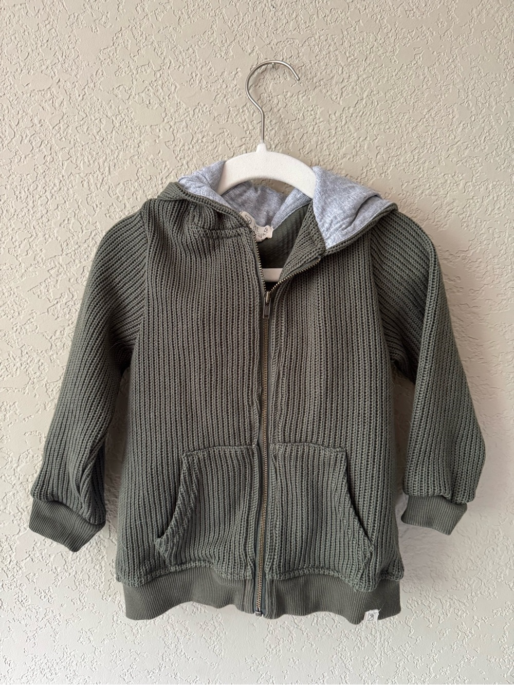 Me & Henry Olive Green Knit Hooded Zip Jacket